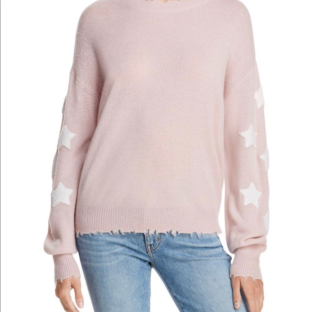 Aqua cashmere star-sleeve distressed sweater
